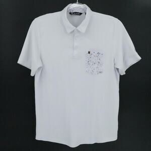 Travis Mathew Shirt Men Large White Polo Splatter Pocket Golf Performance Preppy
